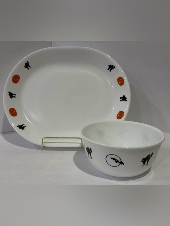 Corelle Other - Rare Corelle “Cats & Bats” Halloween Platter, 8.5” Bowl and Small Snack Bowl